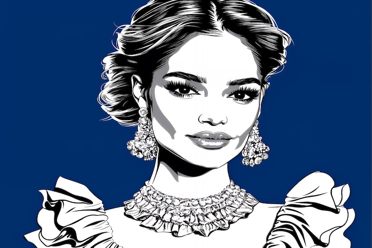 Foto ilustração de mulher elegante em preto e branco com jóias