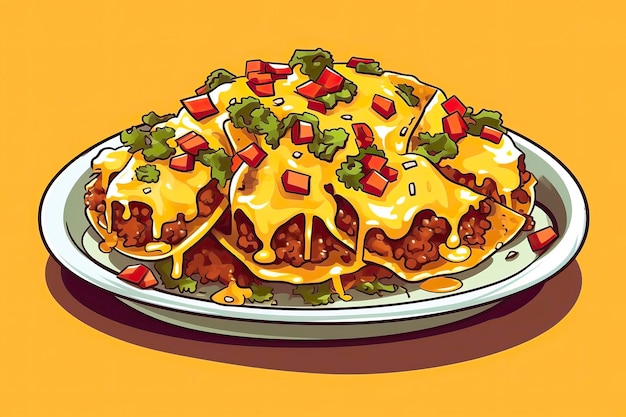 Ilustração de nachos de queijo chili Ilustração de comida IA generativa