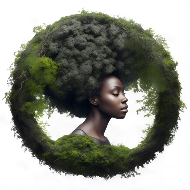 Ilustração de natureza e mulher isolada em fundo branco