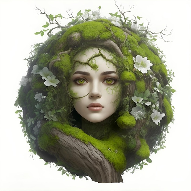 Ilustração de natureza e mulher isolada em fundo branco