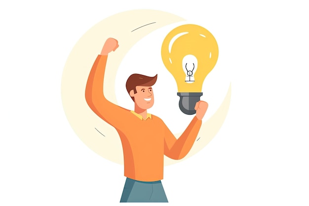 ilustração de negócios de homem com lâmpada momento ideia solução de pensamento bingowhite fundo