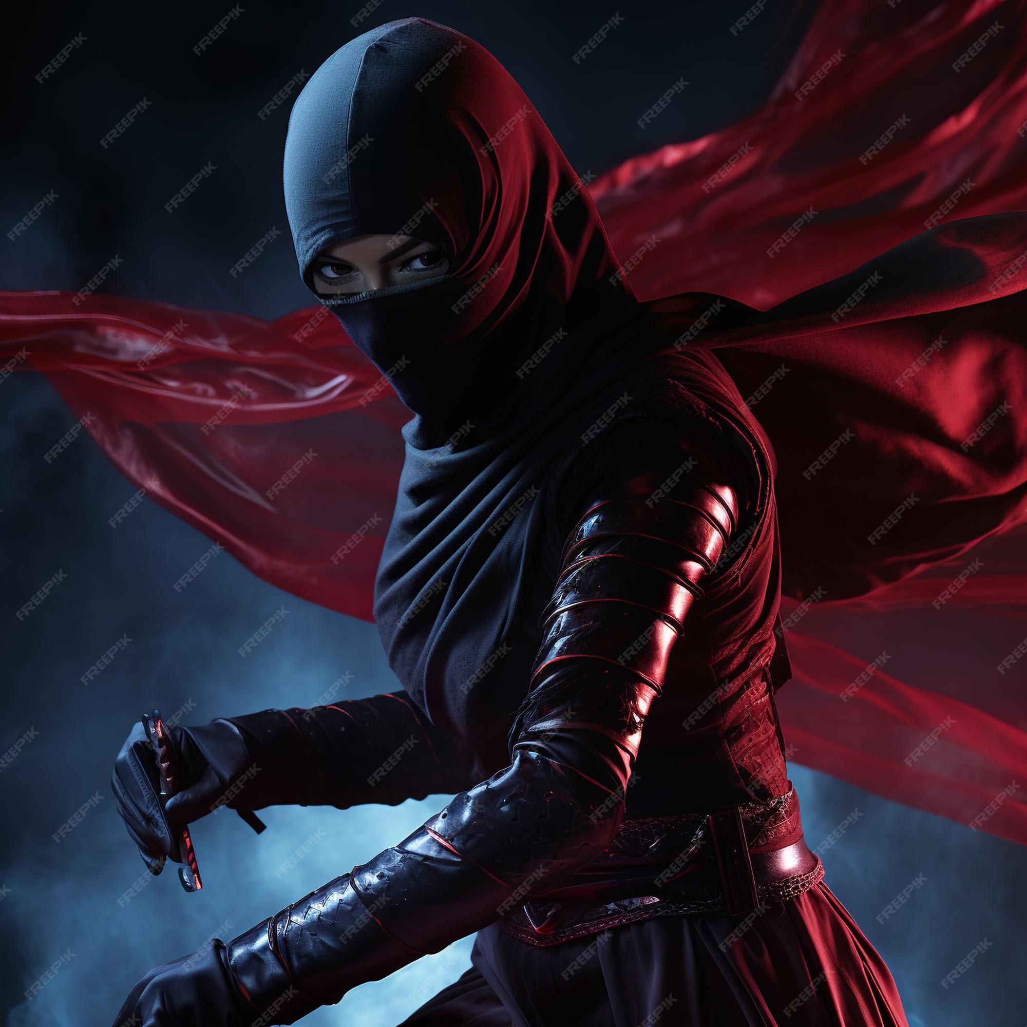 Ilustração de ninja assassin woman mascarada de corpo inteiro com luz suave  nat