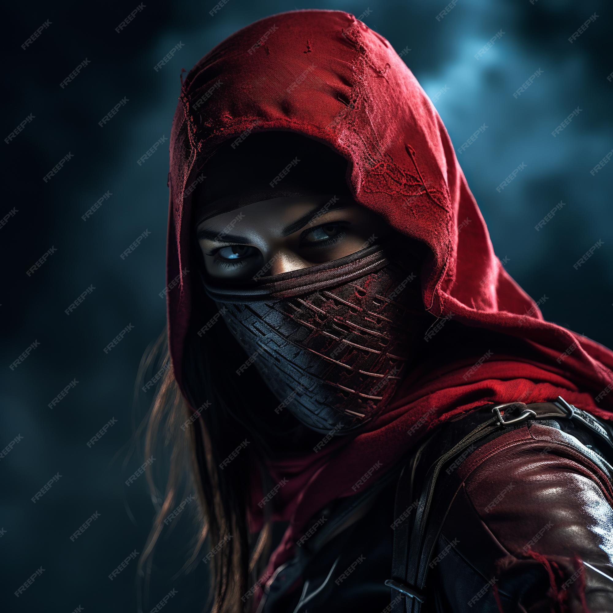 Ilustração de ninja assassin woman mascarada de corpo inteiro com luz suave  nat