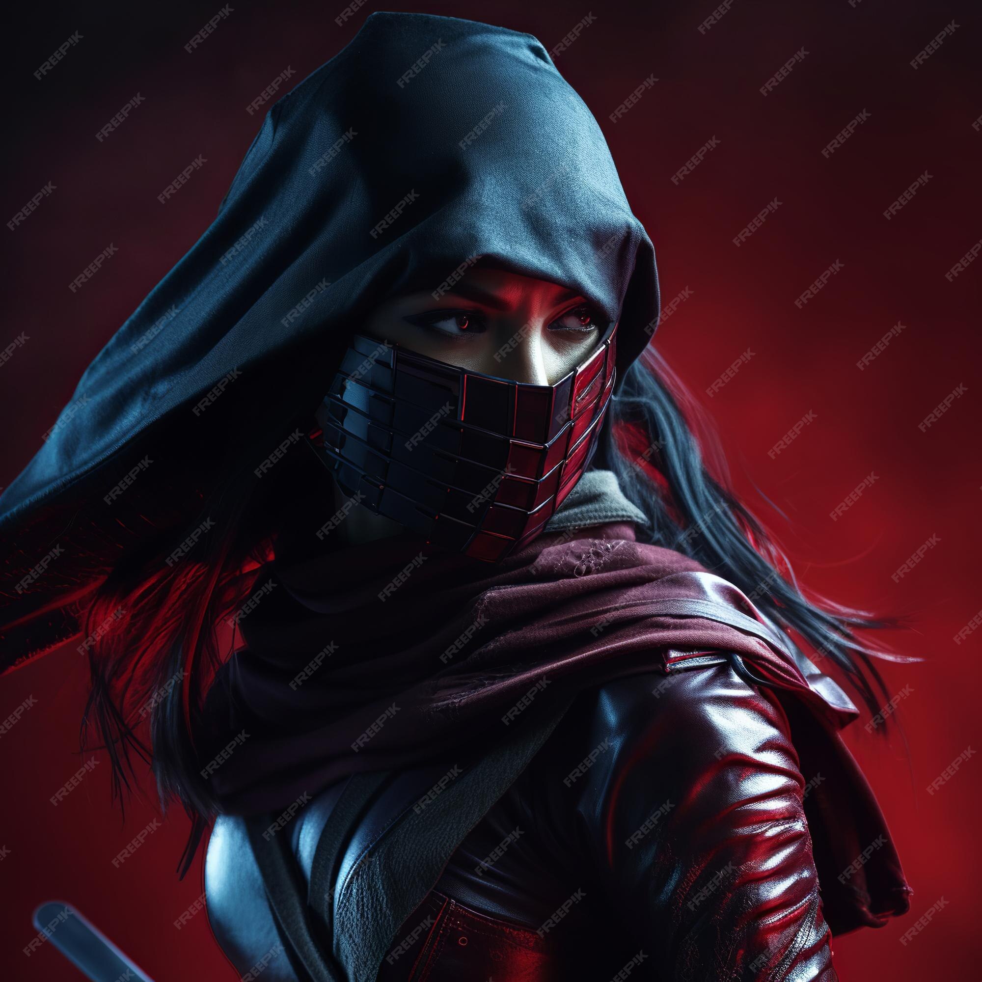 Ilustração de ninja assassin woman mascarada de corpo inteiro com luz suave  nat