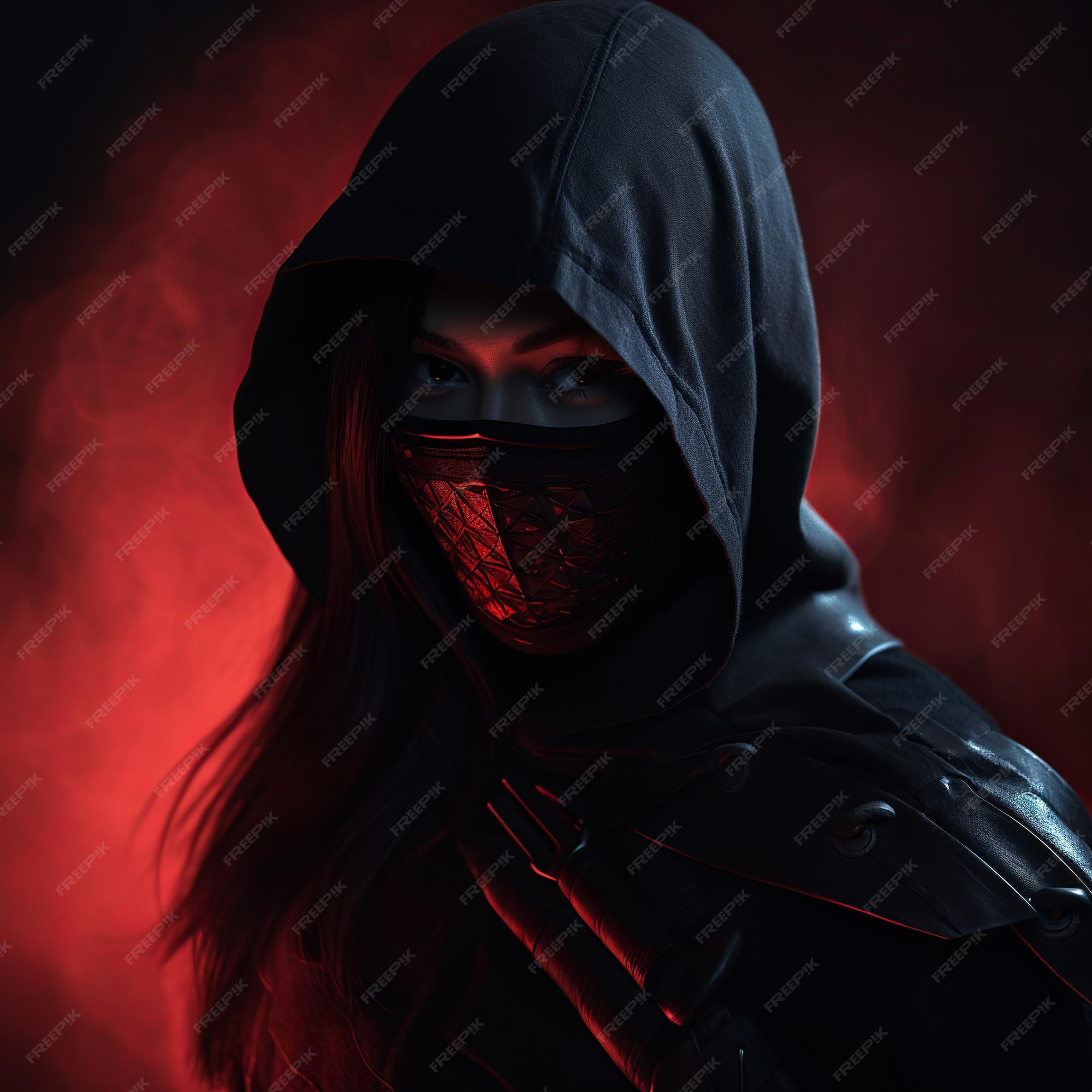 Ilustração de ninja assassin woman mascarada de corpo inteiro com luz suave  nat