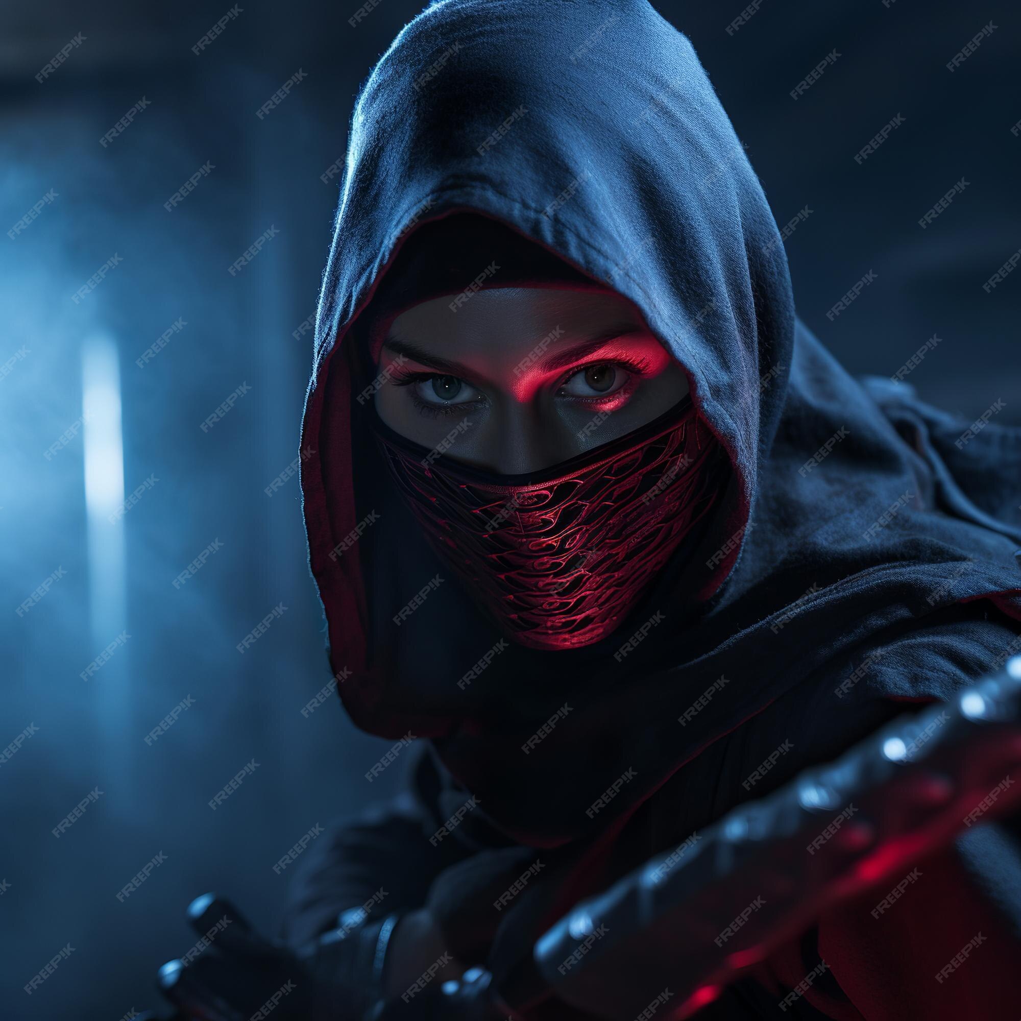 Ilustração de ninja assassin woman mascarada de corpo inteiro com luz suave  nat