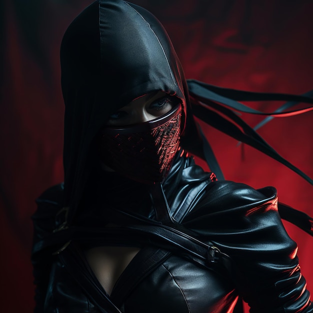 Ilustração de ninja assassin woman mascarada de corpo inteiro com luz suave  nat