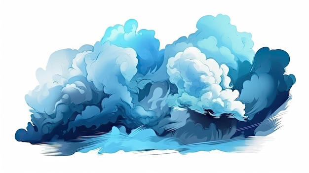 Ilustração de nuvens azuis em fundo gradiente de aquarela