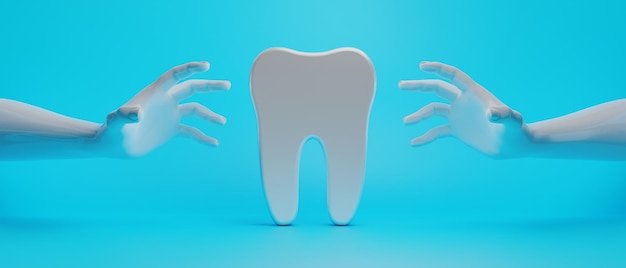 Foto ilustração de objeto 3d para dente de dentista com ferramentas de cuidados de saúde médica para negócios de clínica dentária e hospital