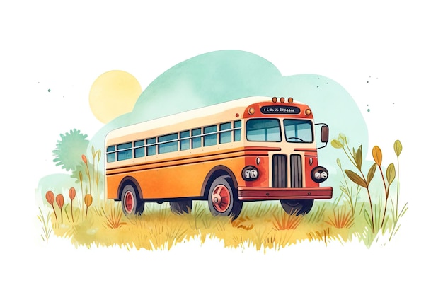 Ilustração de ônibus escolar Ilustração de transporte IA generativa