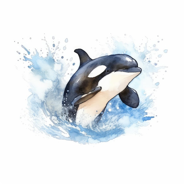 Ilustração de orca desenhada à mão em aquarela