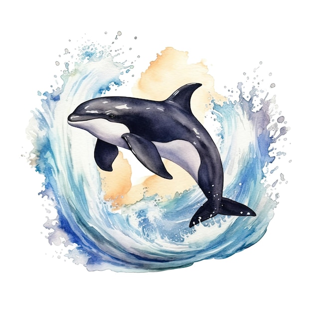 Ilustração de orca desenhada à mão em aquarela