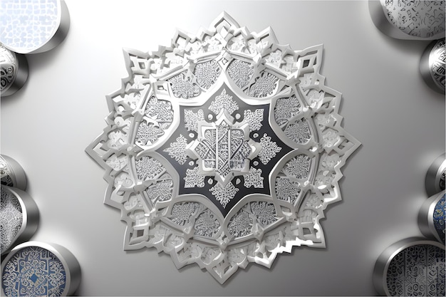ilustração de ornamento 3D com textura de prata