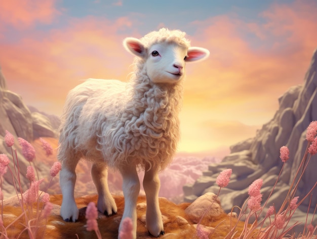 Ilustração de ovelhas perdidas bonitas cores pastel e luz suave