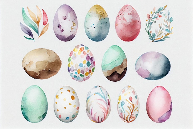 Ilustração de ovos de páscoa desenhados à mão estilo aquarela