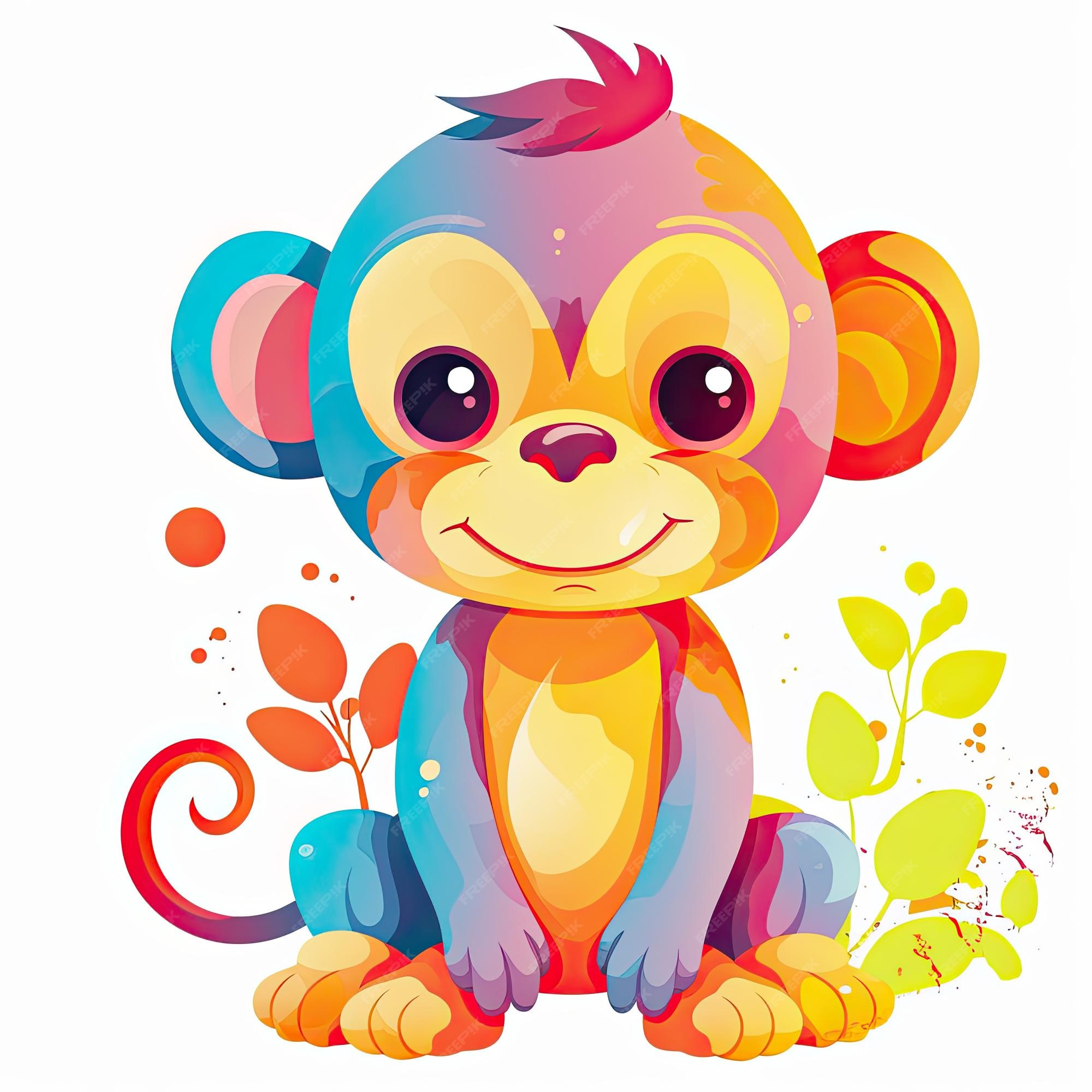 Ilustração de pacote de filhote de macaco lúdico para crianças ilustração  de macaco bebê fofo com flores desenhos de filhote de macaco com olhos  fofos e pêlo colorido para páginas para colorir