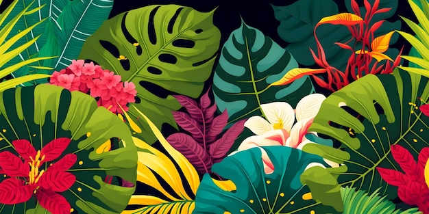 Ilustração de padrão de conjunto floral da selva plana design colorido folhas na moda