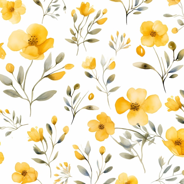 Foto ilustração de padrão de flor botânica em aquarela amarela em fundo branco