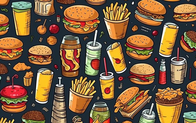 Ilustração de padrão de junk food