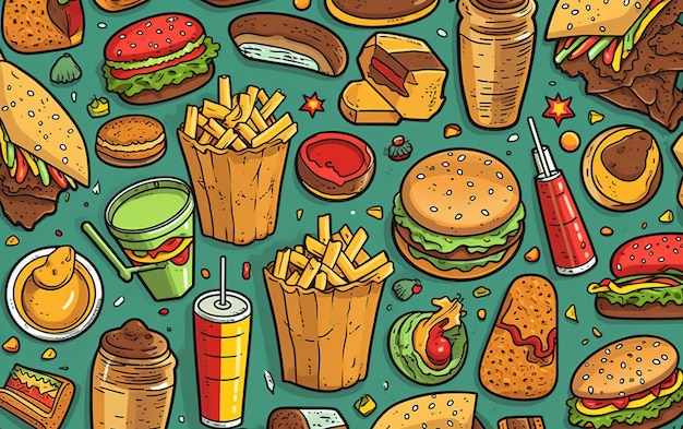 Ilustração de padrão de junk food