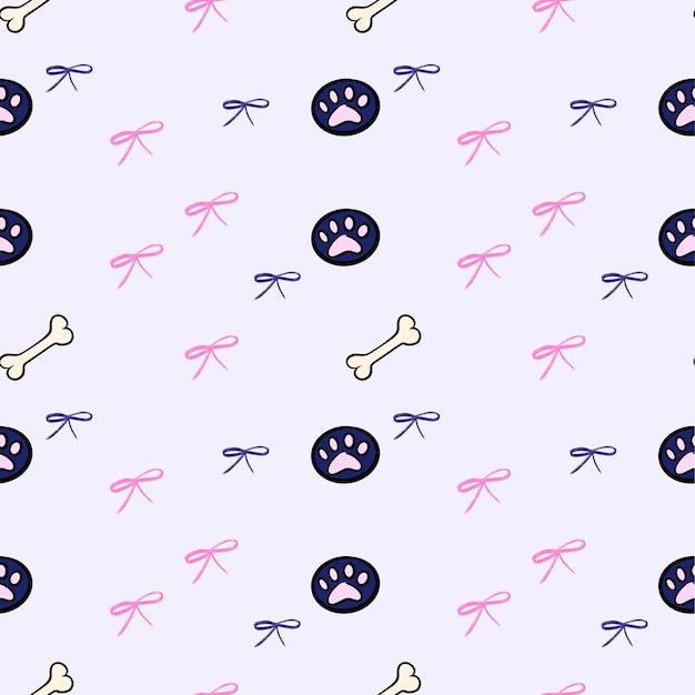 ilustração de padrões sem costura de cães ossos em lápis laços rosados