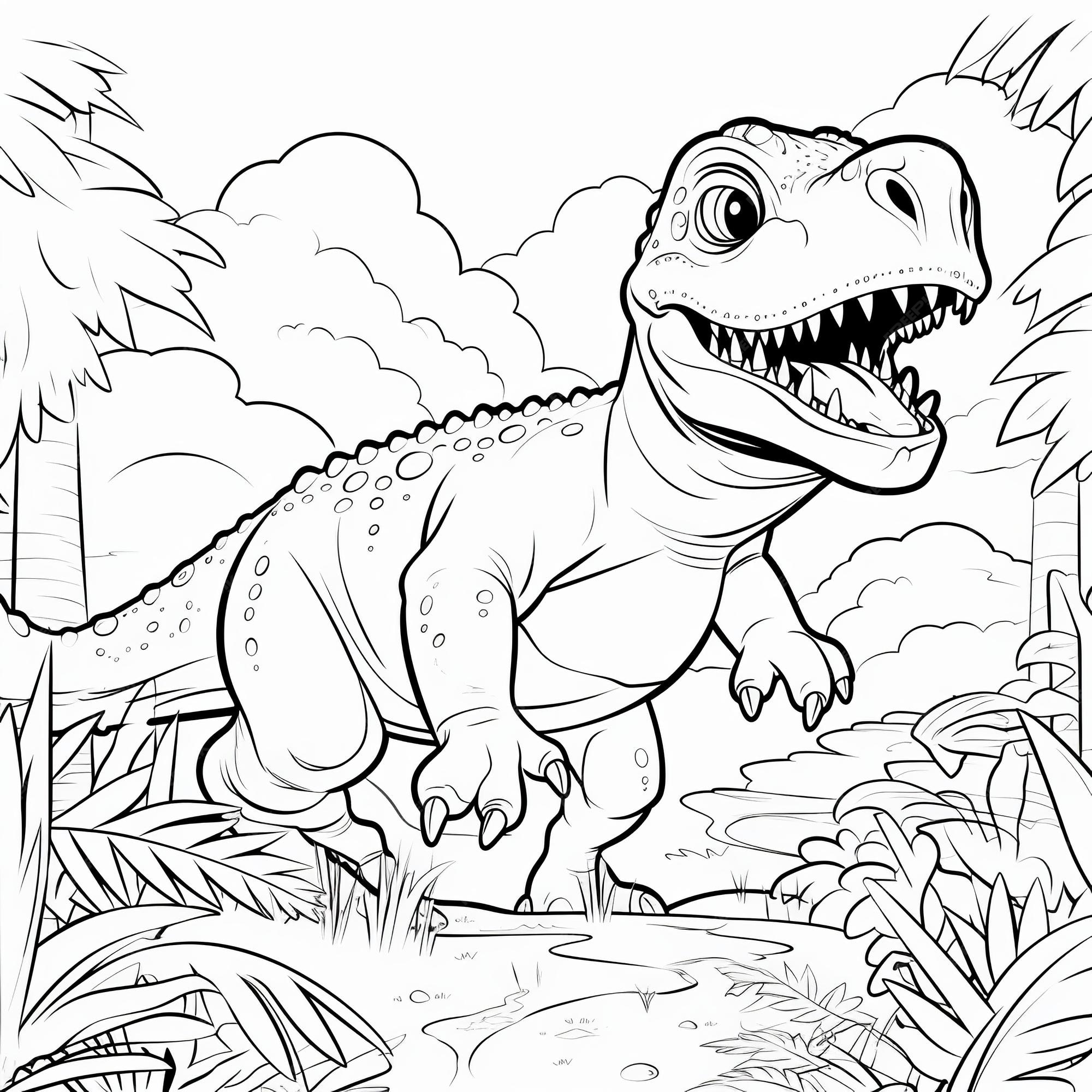 um dinossauro rex em preto e banco um desenho para criança pintar