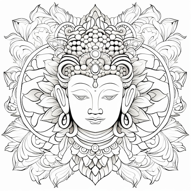 ilustração de página para colorir para adultos mandala simétrica de Buda