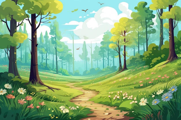 Ilustração de paisagem de floresta de primavera