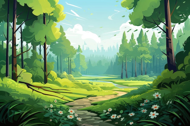 Ilustração de paisagem de floresta de primavera