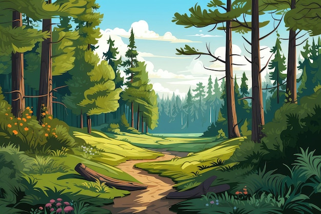 ilustração de paisagem de floresta de verão