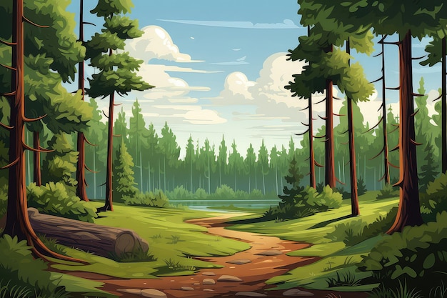 ilustração de paisagem de floresta de verão