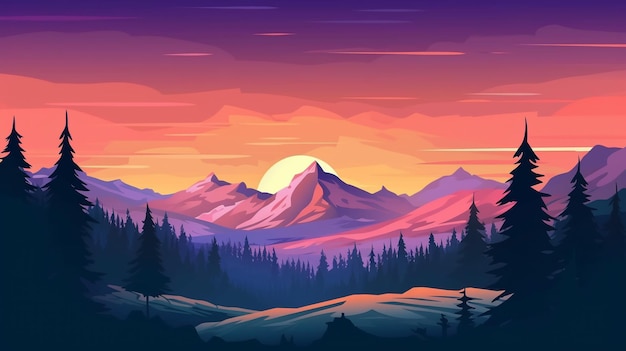 Foto ilustração de paisagem de montanha ao pôr-do-sol