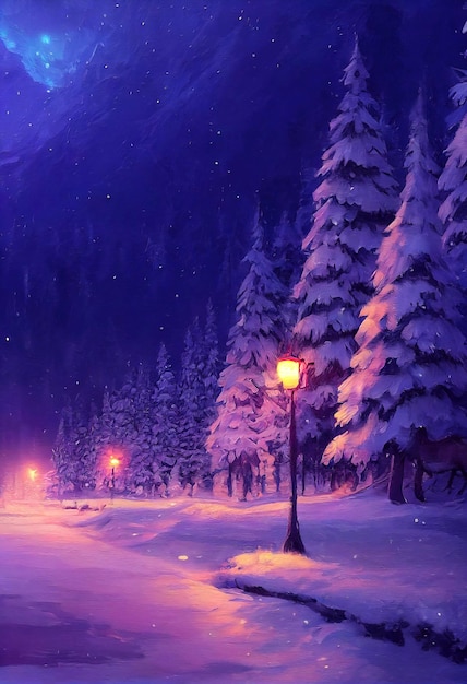 Ilustração de paisagem de natal linda paisagem de inverno com árvores de natal e neve