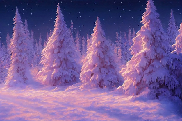Ilustração de paisagem de natal linda paisagem de inverno com árvores de natal e neve