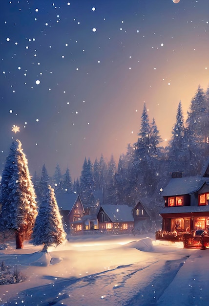 Ilustração de paisagem de natal linda paisagem de inverno com árvores de natal e neve