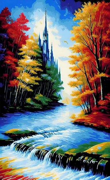 ilustração de paisagem de pintura a óleo de um belo colorido