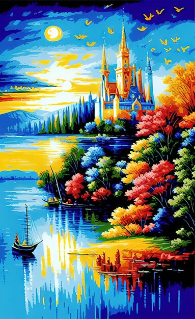 ilustração de paisagem de pintura a óleo de um belo colorido