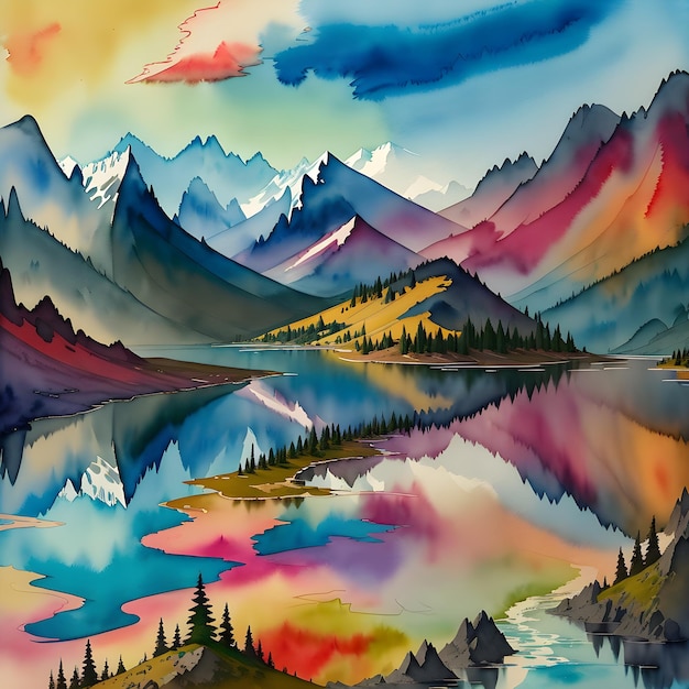 Ilustração de paisagem em aquarela