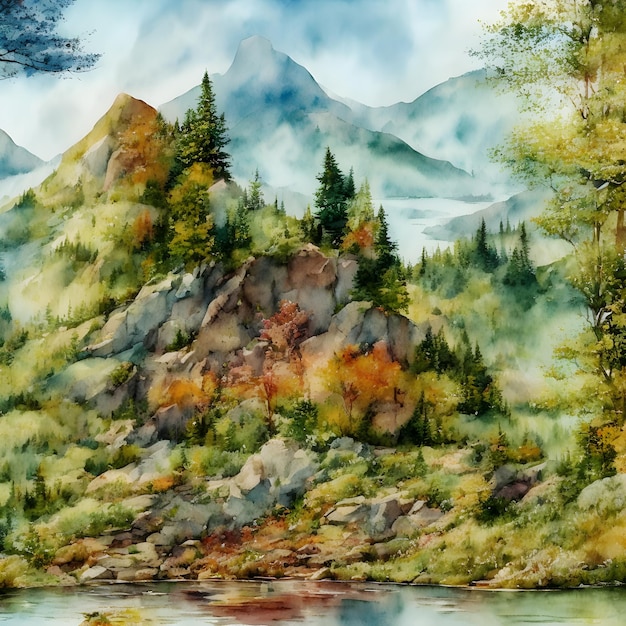 Ilustração de paisagem em aquarela