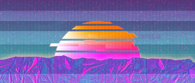 Foto ilustração de paisagem em estilo cyber punk