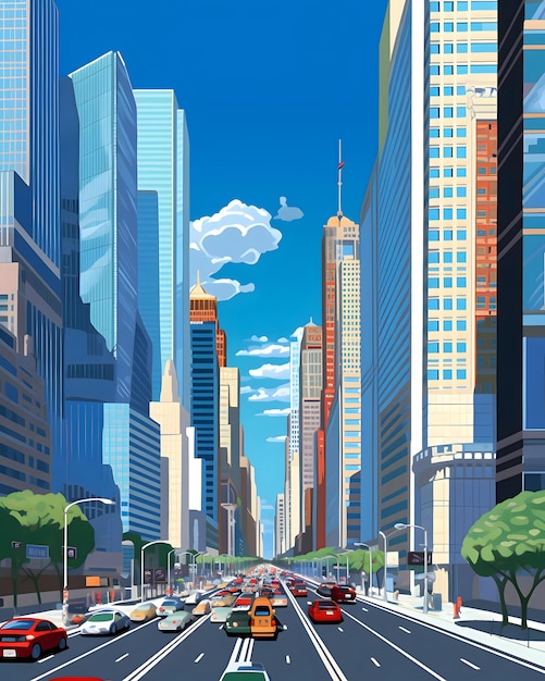 Ilustração de paisagem urbana, cor pop Generativa AI