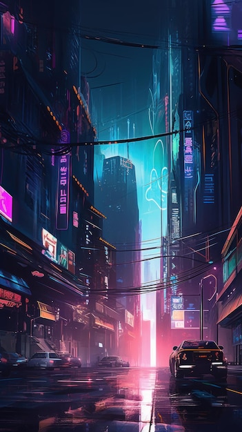 Ilustração de paisagem urbana cyberpunk