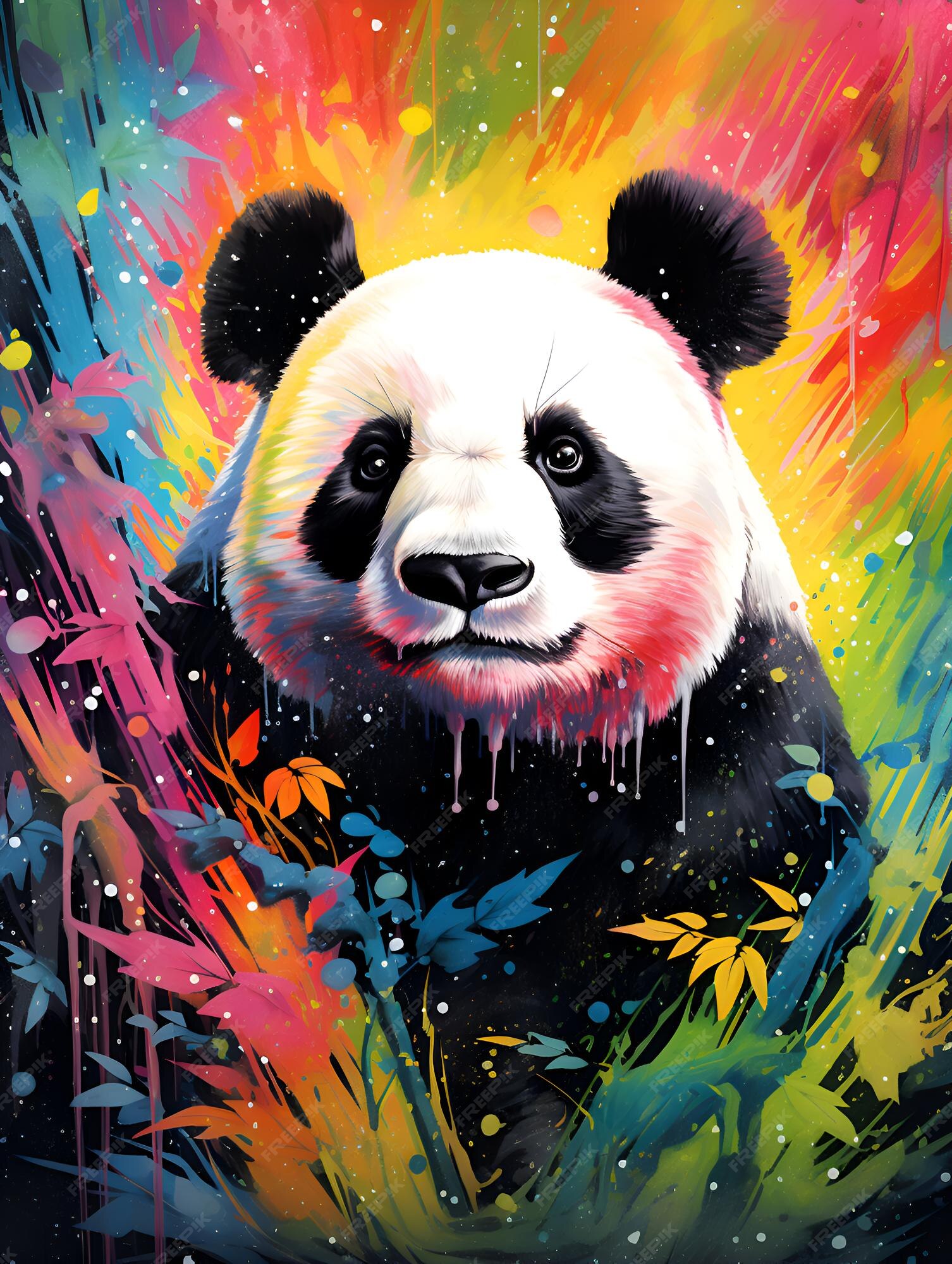 Retrato de desenho a mão de um panda pinturas para a parede • quadros  ouvido, preto-e- branco, realista