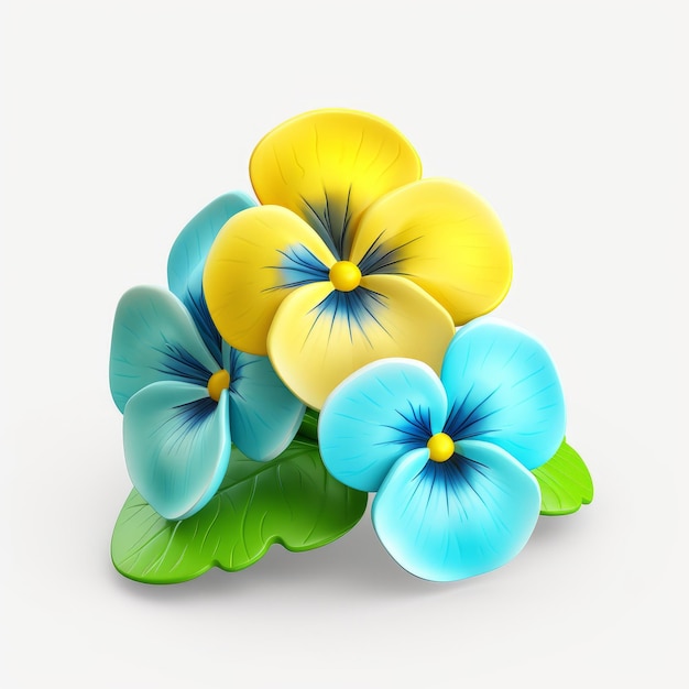 Ilustração de Pansy vetorial 3d azul claro e amarelo acabamento brilhante