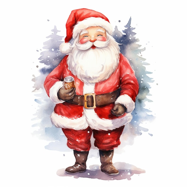 ilustração de Papai Noel em aquarela de desenho animado em pé com a mão