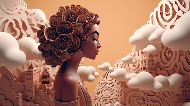 Ilustração de papel artesanal kirigami de papel multidimensional marrom Linda mulher muçulmana