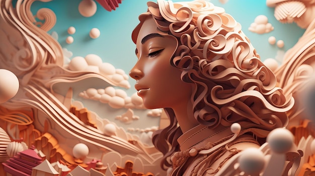 Ilustração de papel artesanal kirigami de papel multidimensional marrom Linda mulher muçulmana