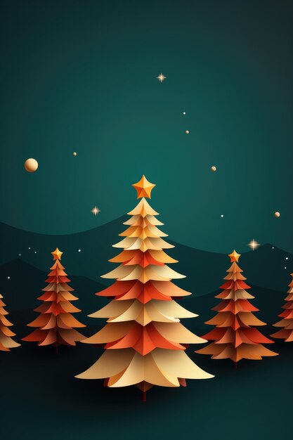 Ilustração de papel de árvore de Natal Bandeira de Natal Feliz fundo Generative ai