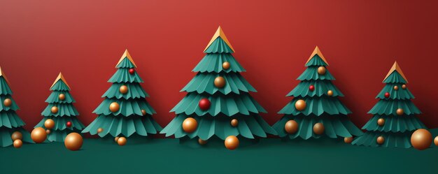 Ilustração de papel de árvore de Natal Bandeira de Natal Feliz fundo Generative ai