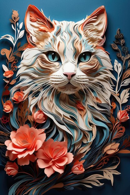 Ilustração de papel de gato em estilo de corte